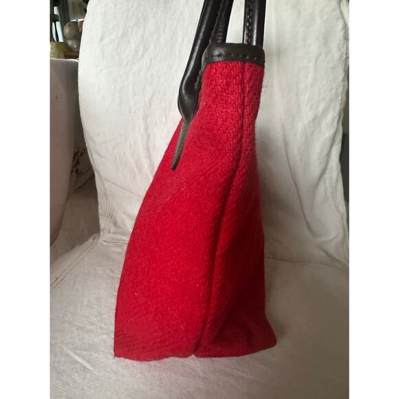 Harris Tweed red Handbag vintage brown leather top handles classic Scotland 13x9 - Picture 13 of 16